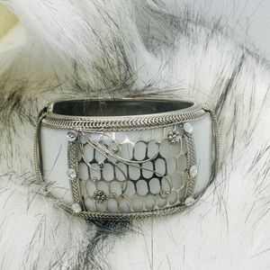 Silver tone and white bracelet
